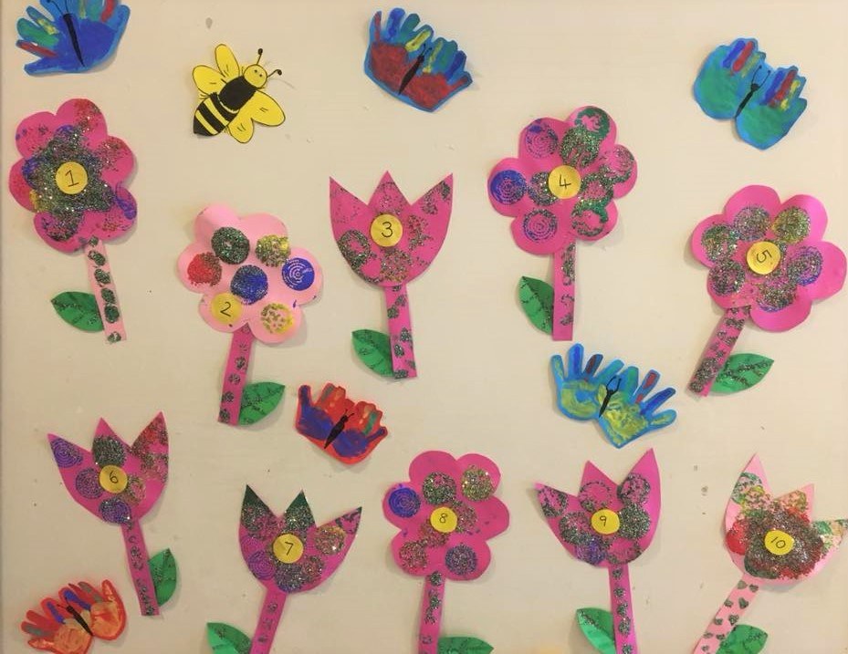 Flower paintings at Wigmore Under Fives pre-school, Luton